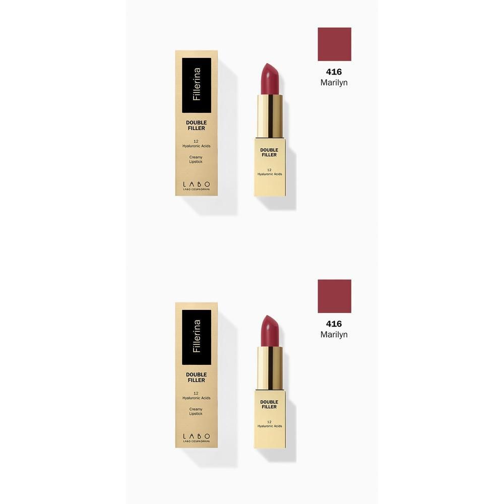 Rossetto Fillerina Double Filler, colore 416 Marilyn, in astuccio dorato con confezione.