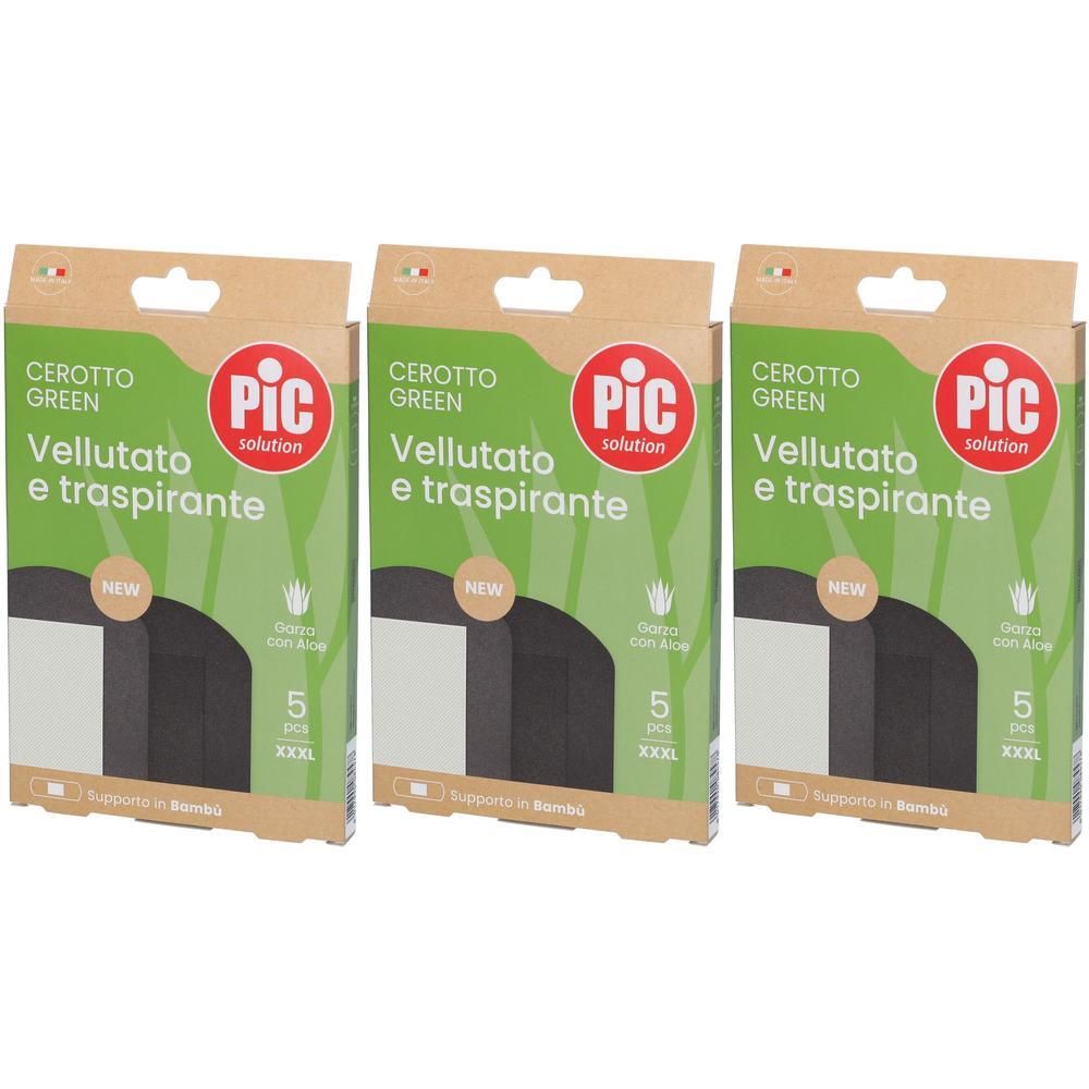 Tre confezioni di PIC Cerotto Green Bambù Aloe, 5 pezzi, taglia XXXL.