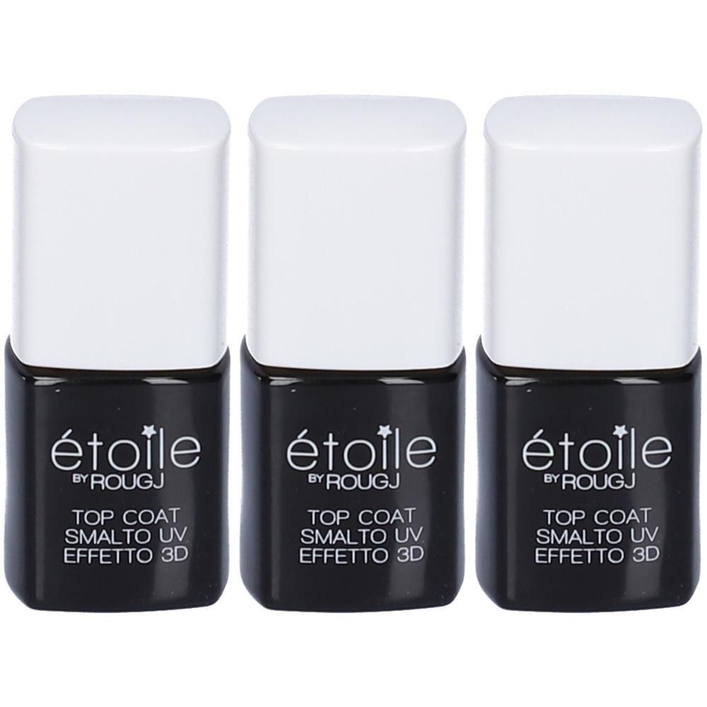 Tre flaconi di smalto Étoile by Rougj Top Coat effetto UV.