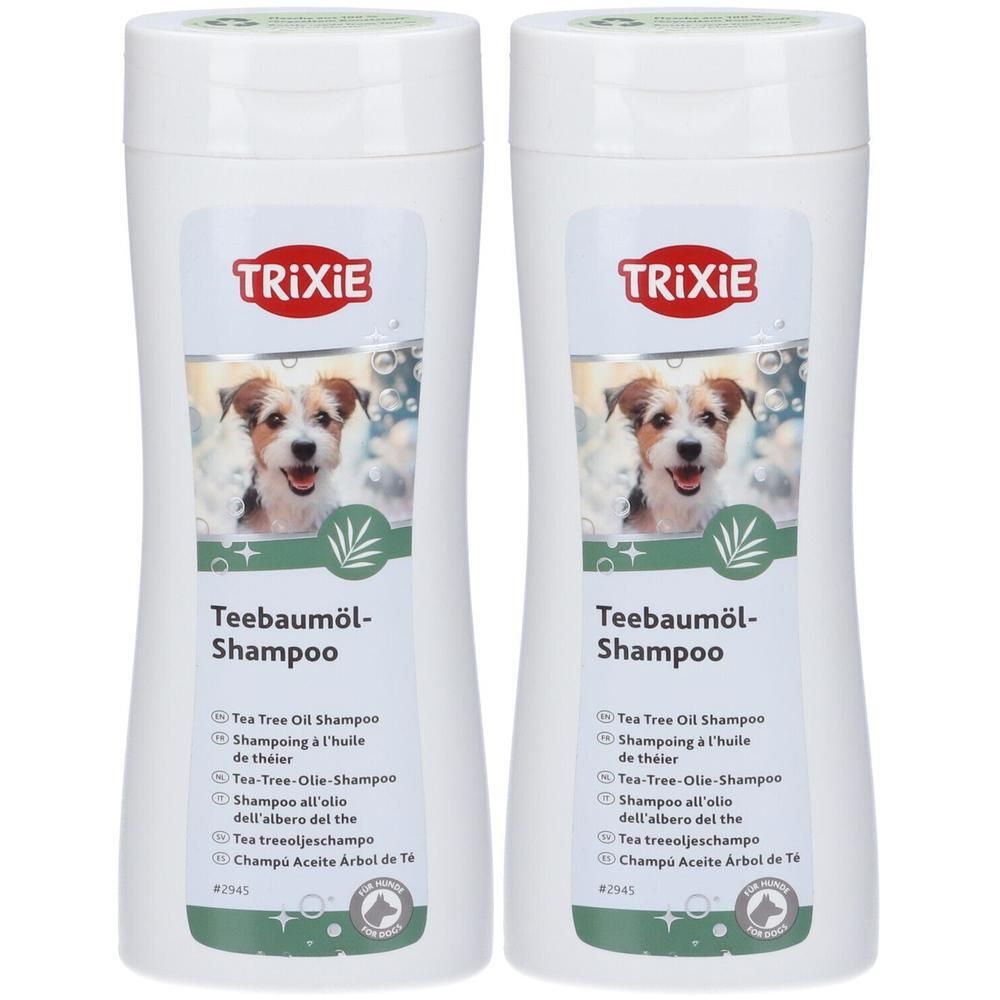 Due flaconi di shampoo all'olio di tea tree Trixie per cani, 250 ml.