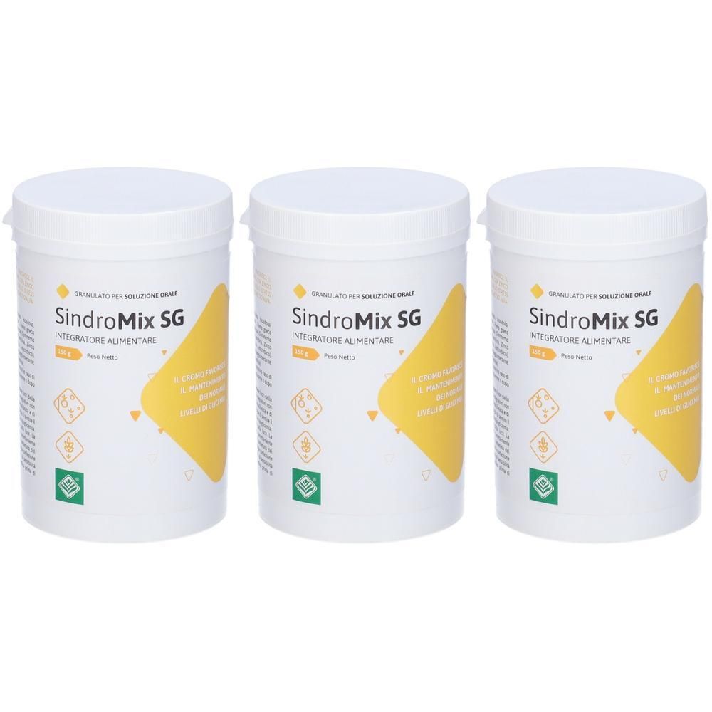 Tre contenitori di Sindromix SG Integratore Alimentare Granulato per soluzione orale.