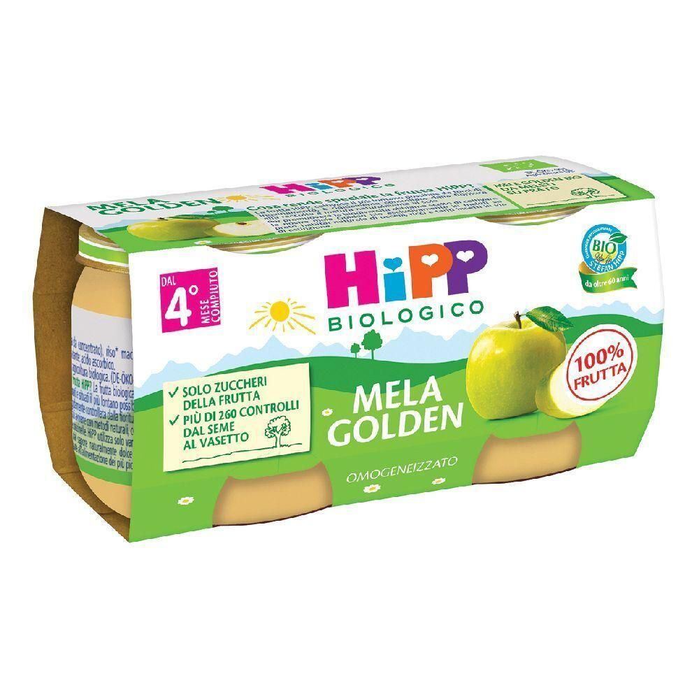 Hipp Biologico 'Mela Golden' omogeneizzato, confezione da 4, 100% frutta.
