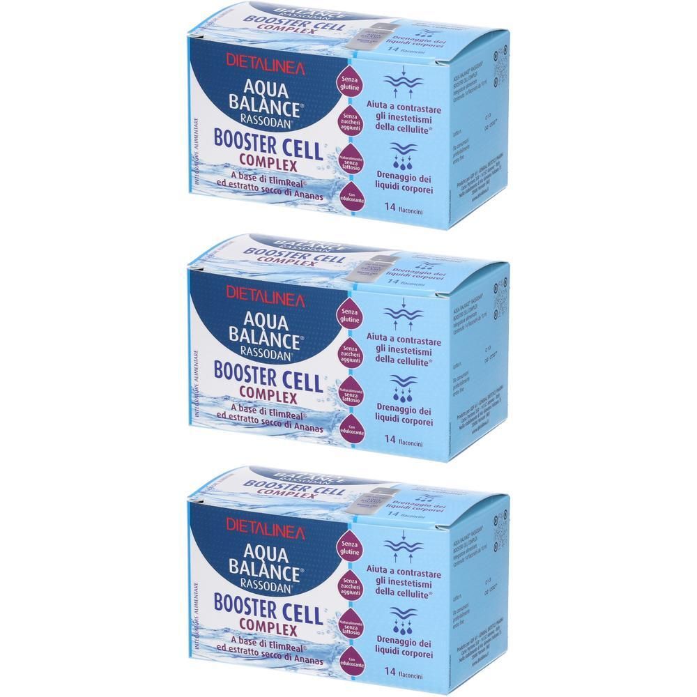 Tre confezioni Dietalinea Aqua Balance Booster Cell Complex, ciascuna da 14 flaconcini.