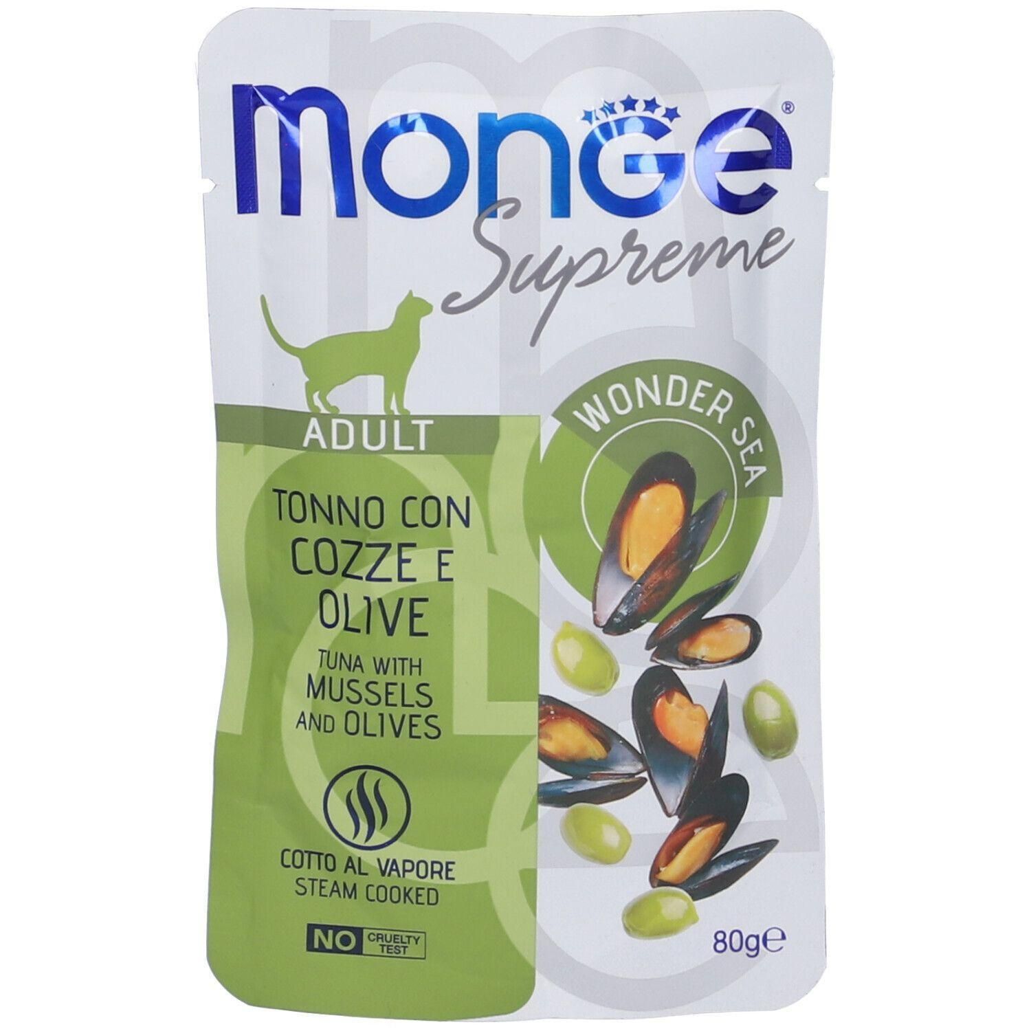 Ciotola di cibo umido Monge Frutta per gatti con pollo e frutta.
