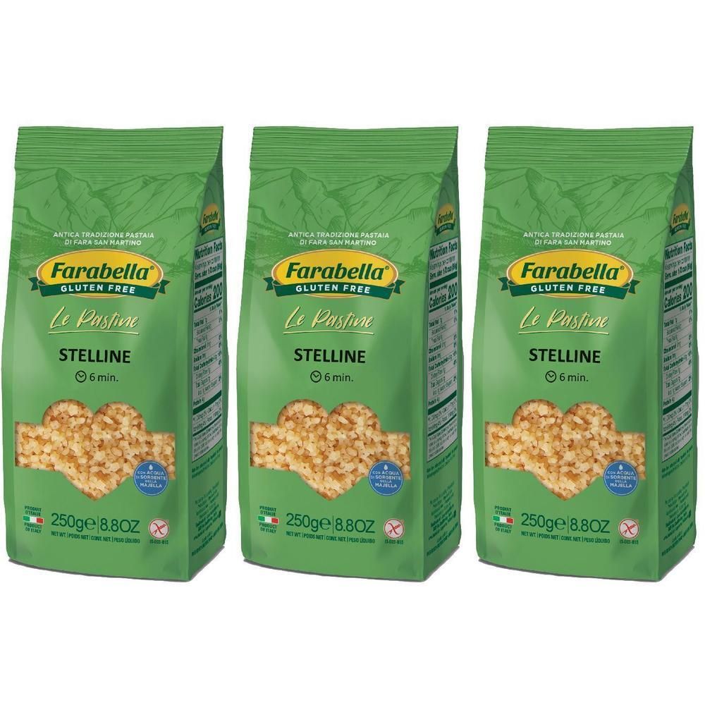 Tre confezioni di pasta Stelline senza glutine Farabella, 250g ciascuna.