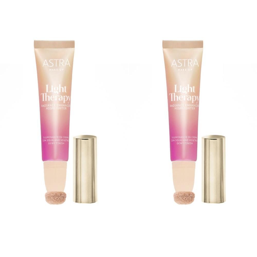 Due tubetti Astra Light Therapy con applicatore e tappo. Gradiente da beige a rosa.