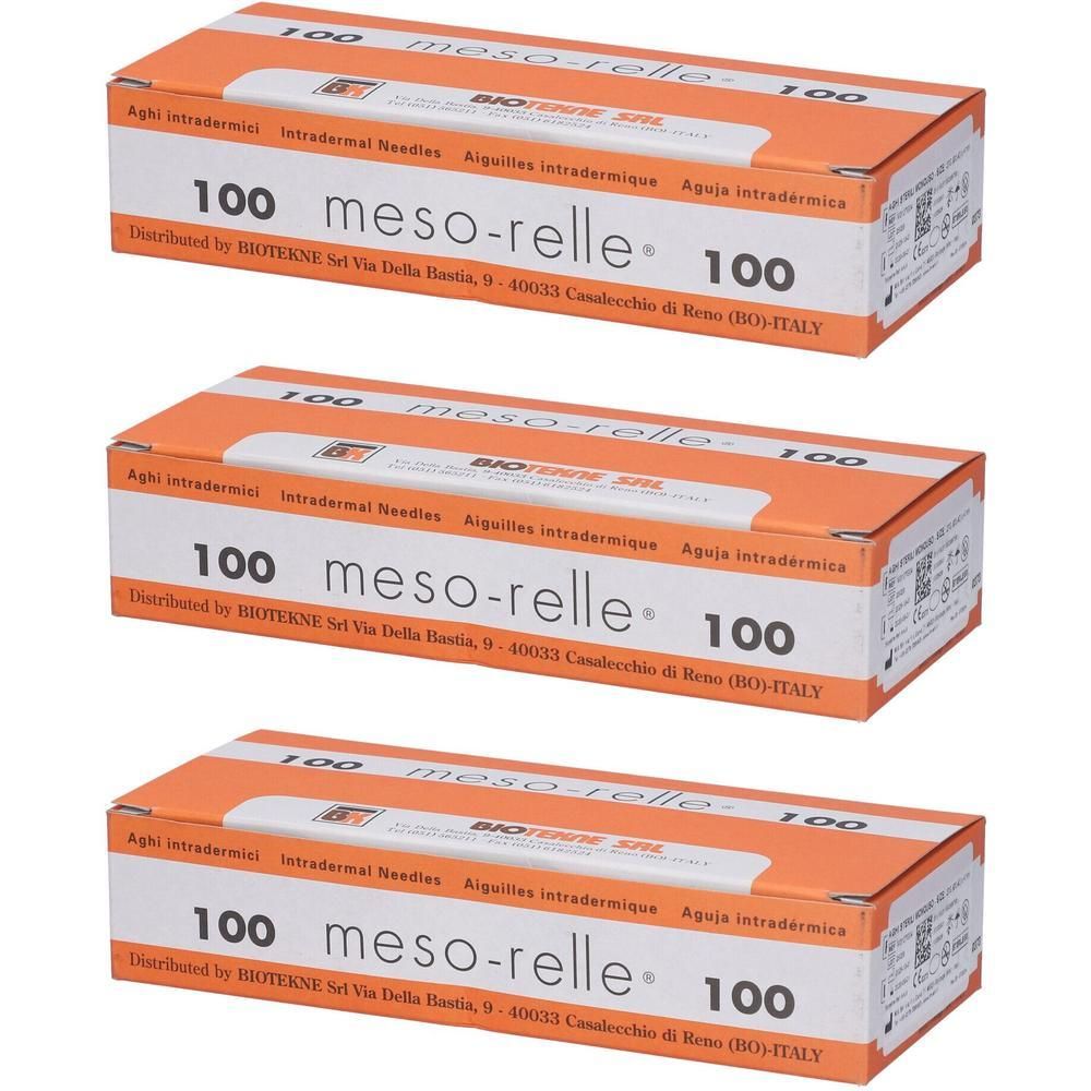Tre scatole da 100 aghi intradermici Meso-Relle.