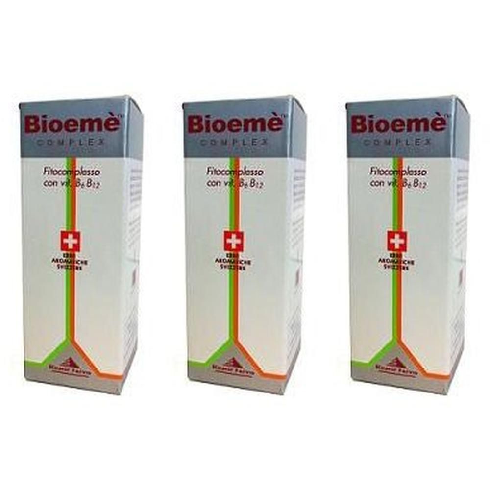Tre confezioni di Bioeme Complex con croce rossa e indicazione B12.