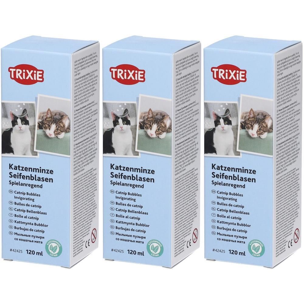 Tre scatole di bolle di sapone alla menta gatta Trixie, 120 ml.