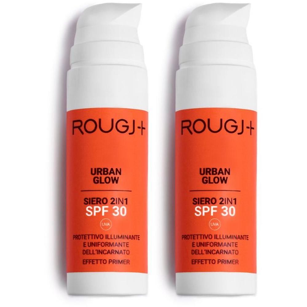 Due flaconi Rougj Urban Glow con SPF 30.