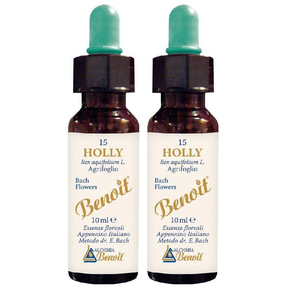 Due flaconi di Fiori di Bach 'Holly' Benoit, 10 ml ciascuno.