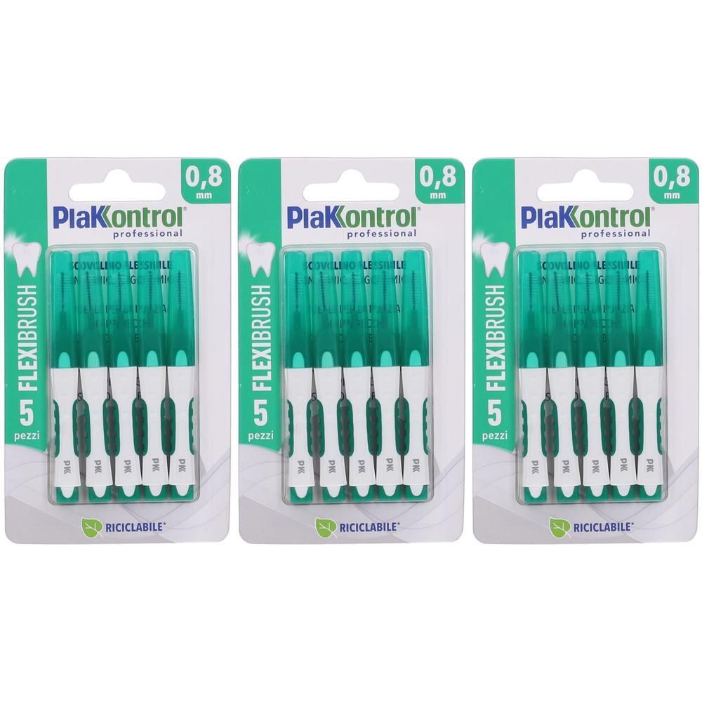 Tre confezioni da 5 spazzolini interdentali verdi, 0,8 mm.