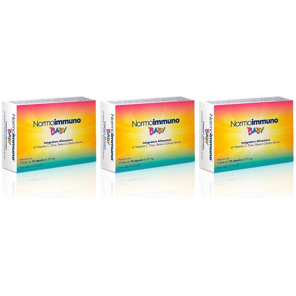 Tre confezioni di Normoimmuno Baby, integratore alimentare con Vitamina C, Zinco e Colostro.