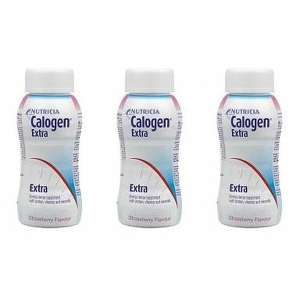 Tre bottiglie Nutricia Calogen Extra gusto fragola.