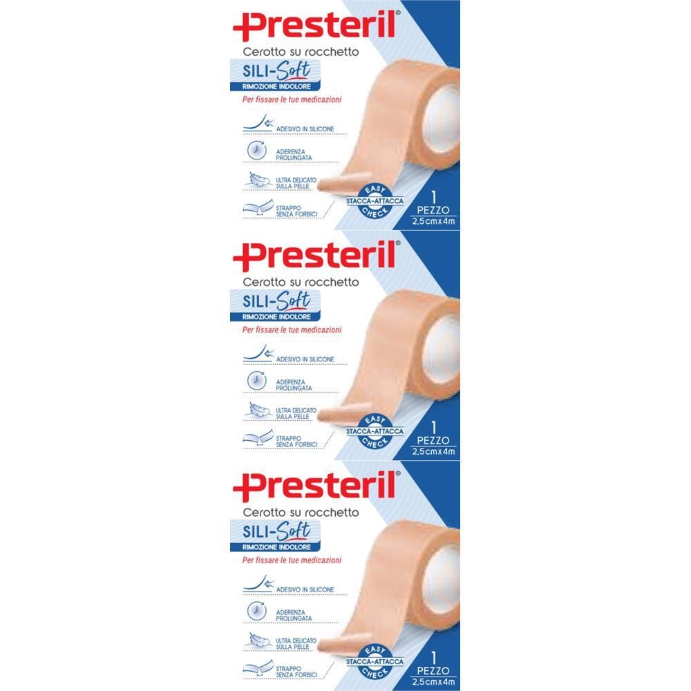 Presteril Cerotto Su Rocchetto Sili-Soft Rimozione Indolore 2,5cm x 4m