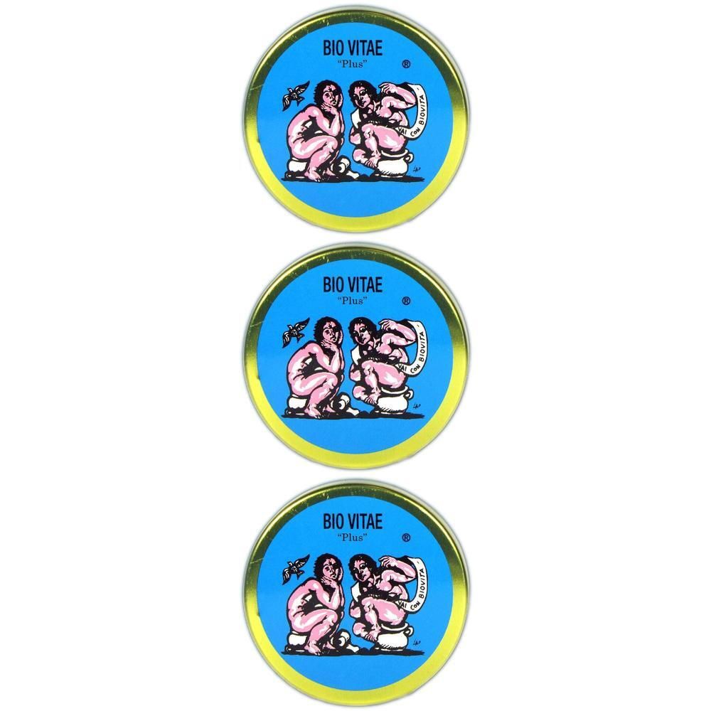 Tre scatole rotonde con etichetta blu e illustrazione di due persone sui servizi igienici.