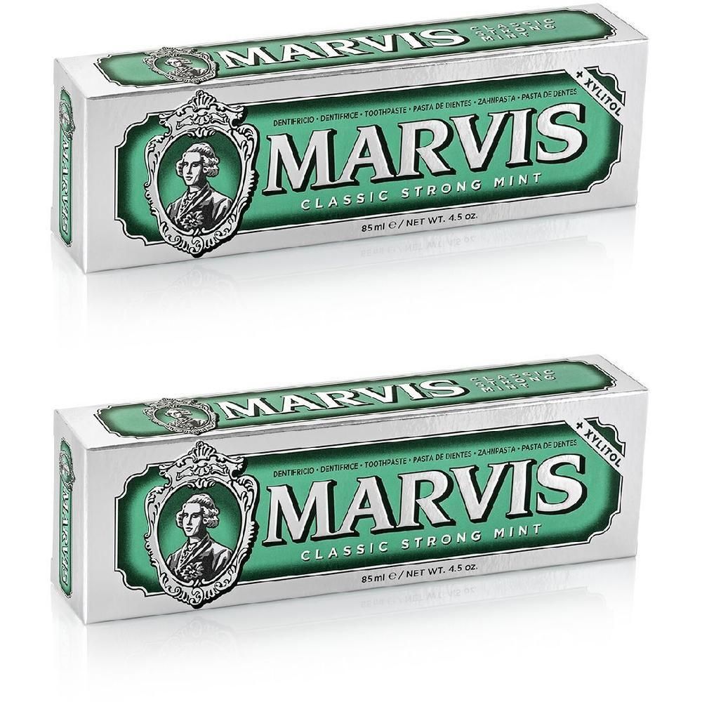 Due scatole di dentifricio Marvis Classic Strong Mint, 85ml.