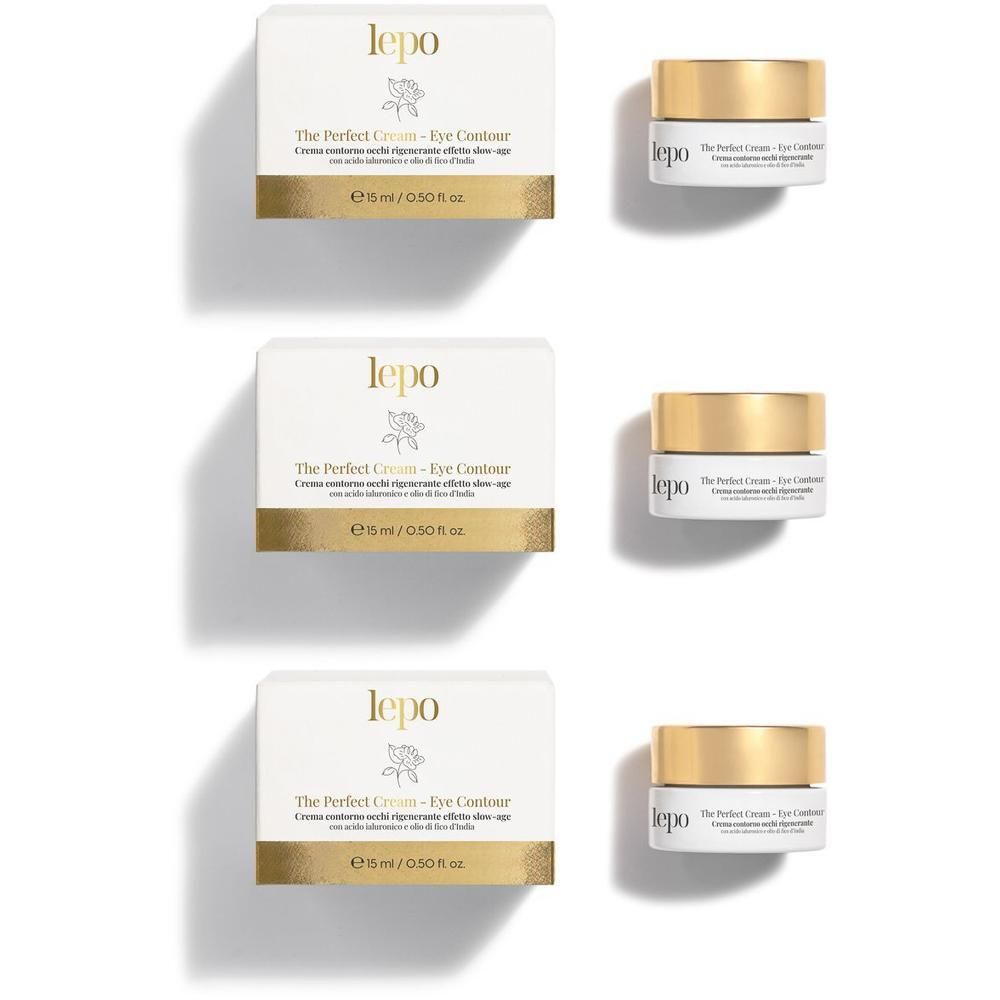 Tre confezioni e vasetti Lepo The Perfect Cream Eye Contour.