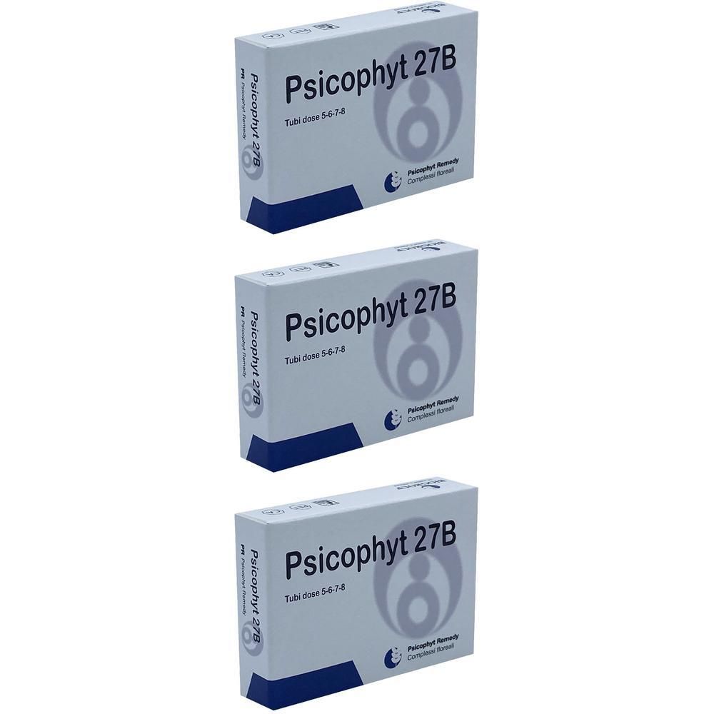 Tre confezioni di Psicophyt 27B con simbolo di tubo e dati del produttore.