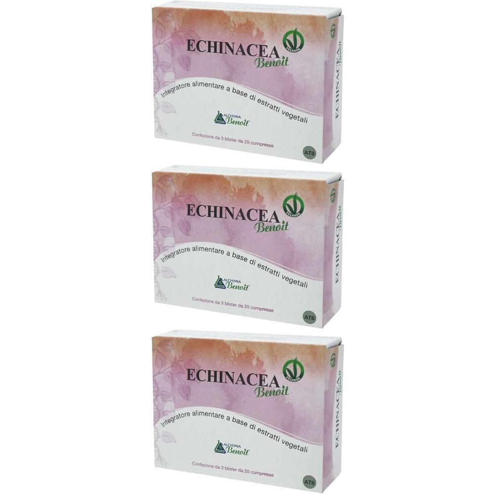 Tre scatole di Echinacea Benoit Tavolette, integratore alimentare a base di estratti vegetali.