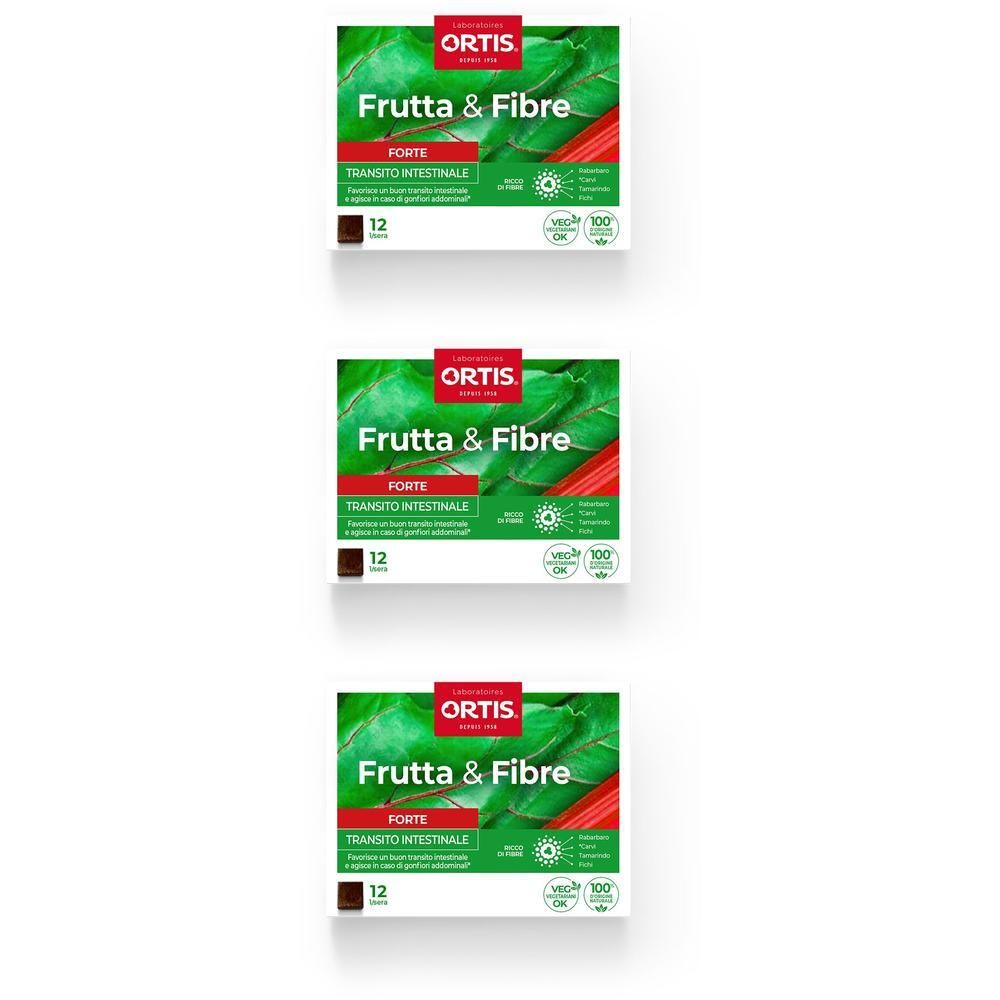 Tre confezioni di Ortis Frutta & Fibre Forte da 12 pezzi.