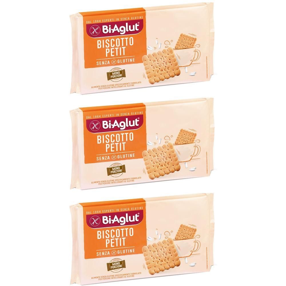 Tre confezioni di biscotti Biaglut Biscotto Petit, senza glutine.