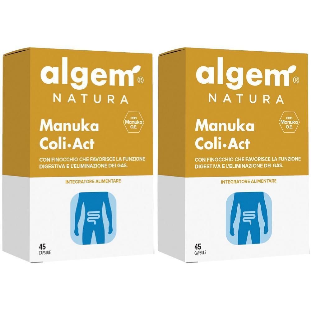 Due confezioni di Algem Natura Manuka Coli-Act, 45 capsule per confezione.