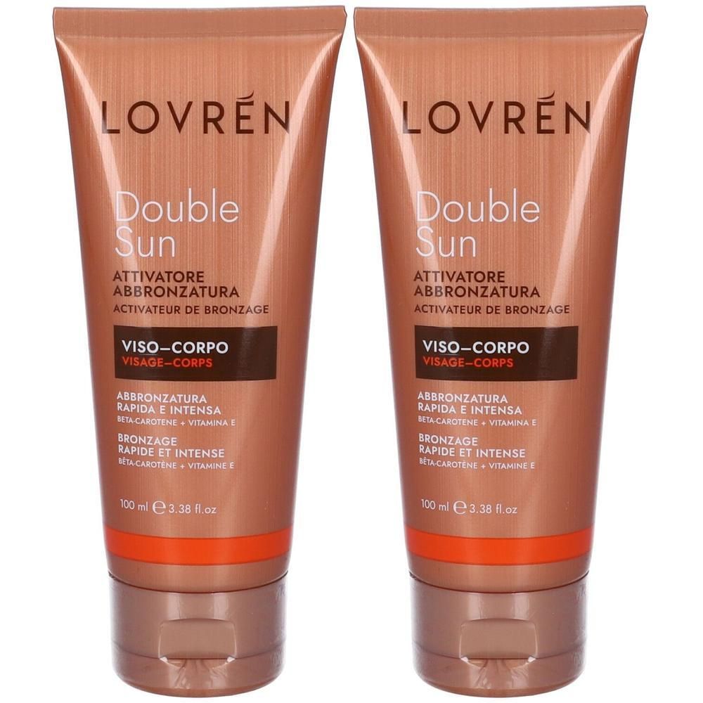 Due attivatori di abbronzatura Lovren Double Sun per viso e corpo, 100 ml ciascuno.