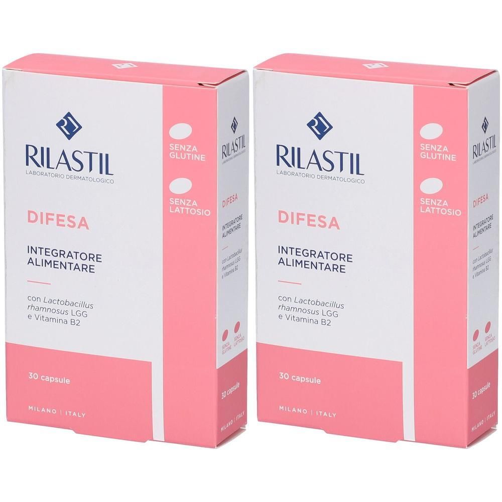 Due confezioni di integratore alimentare Rilastil Difesa, 30 capsule ciascuna.