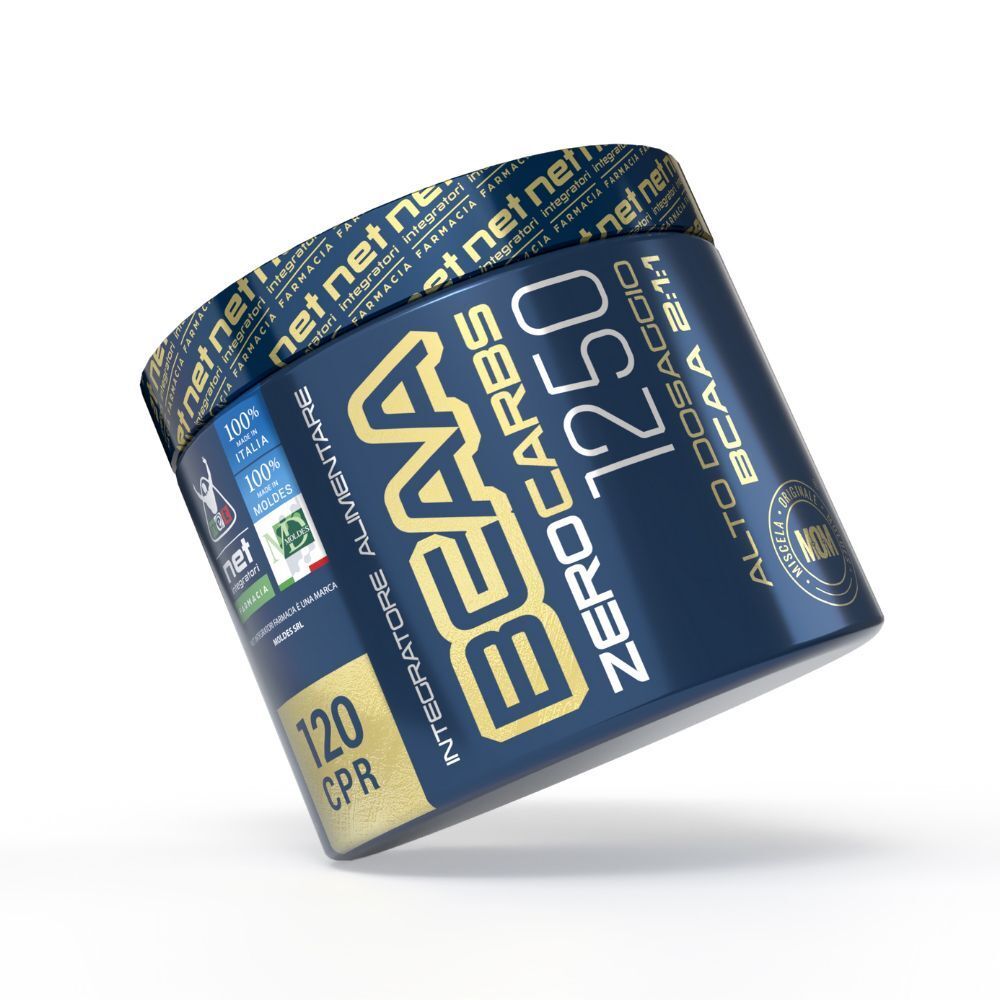 Un barattolo di BCAA Zero Carbs 1250 compresse, 120 CPR, visto di 3/4.