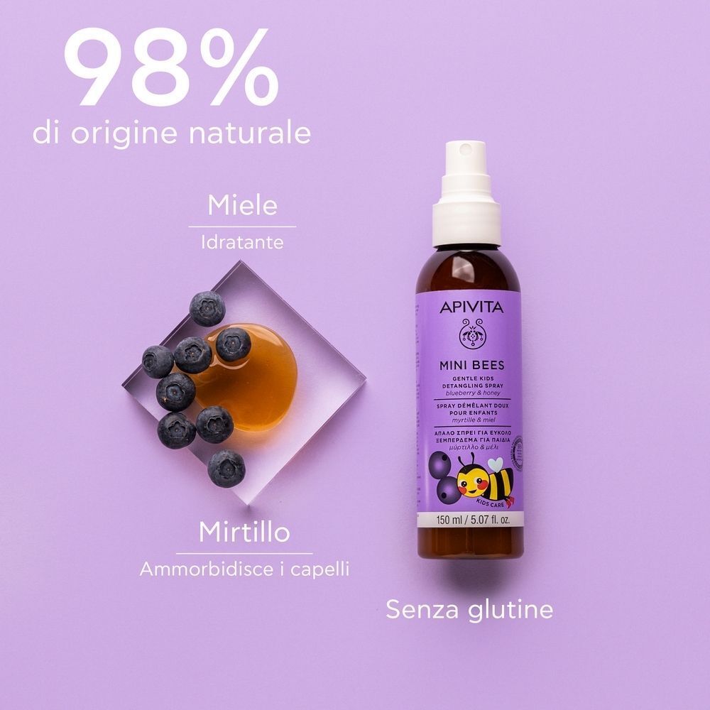 Apivita Mini Bees Spray Capelli Districante Delicato per Bambini con Mirtillo e Miele - 2 anni