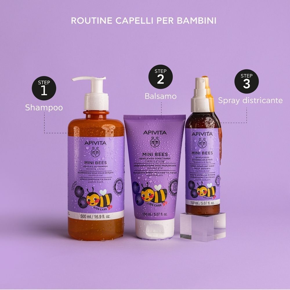 Apivita Mini Bees Spray Capelli Districante Delicato per Bambini con Mirtillo e Miele - 2 anni