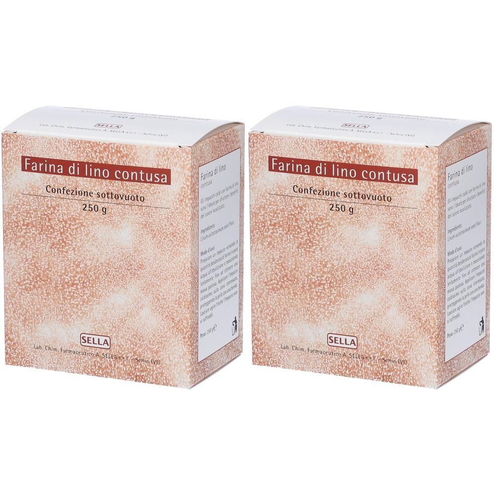Due confezioni di farina di lino, sottovuoto, 250g ciascuna.