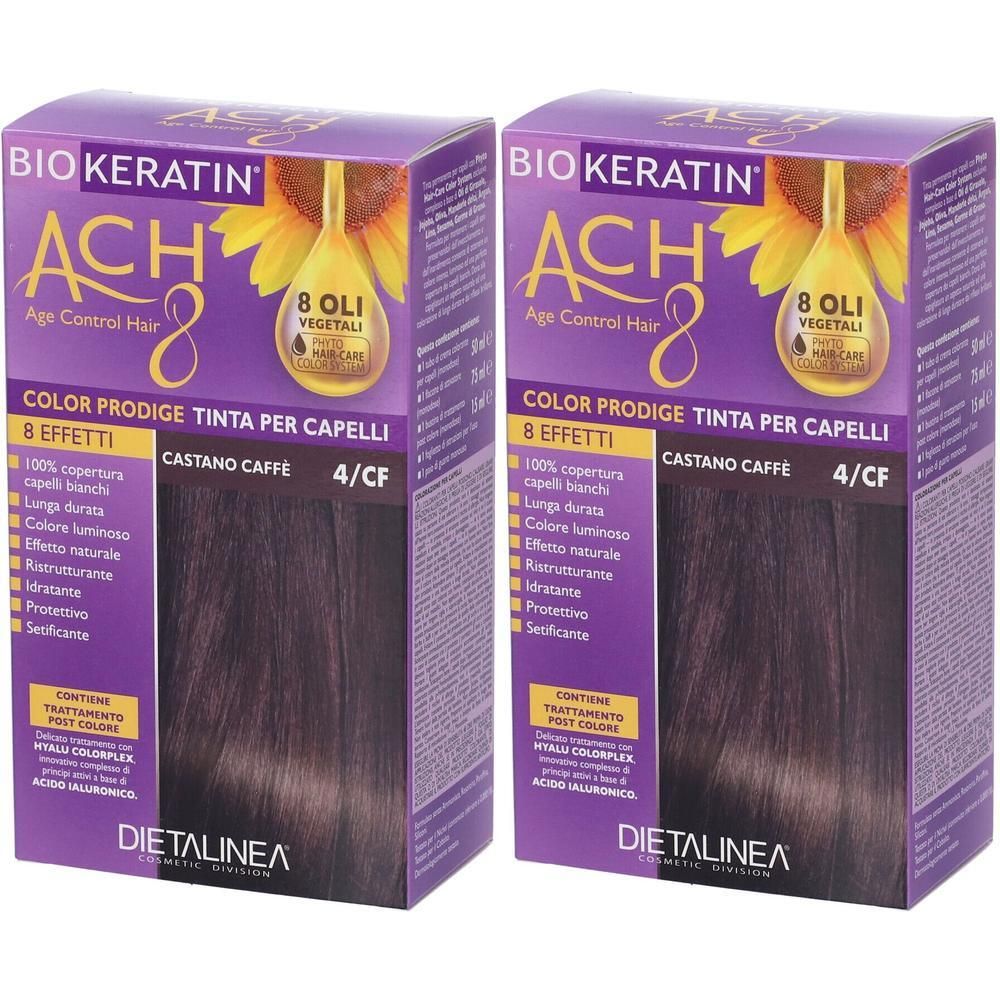 Due confezioni di tinta per capelli 'Bio Keratin Ach 8' Castano Caffè (4/CF).