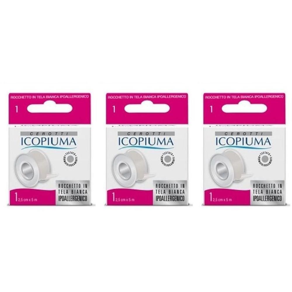 Tre confezioni di Cerotto Icopiuma bianco in rotolo, ipoallergenico, 2,5 cm x 5 m.
