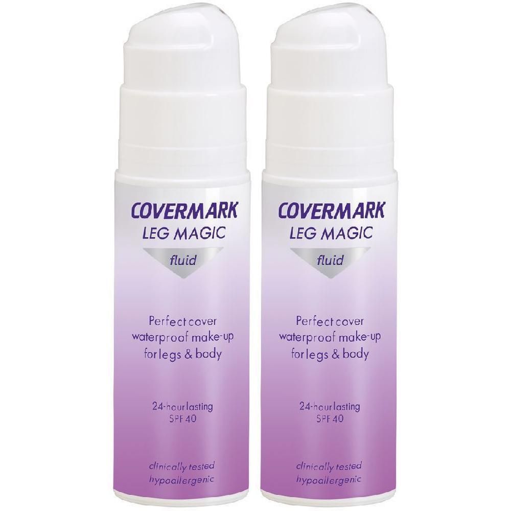 Due flaconi di Covermark Leg Magic Fluid, trucco impermeabile per gambe e corpo, SPF 40.