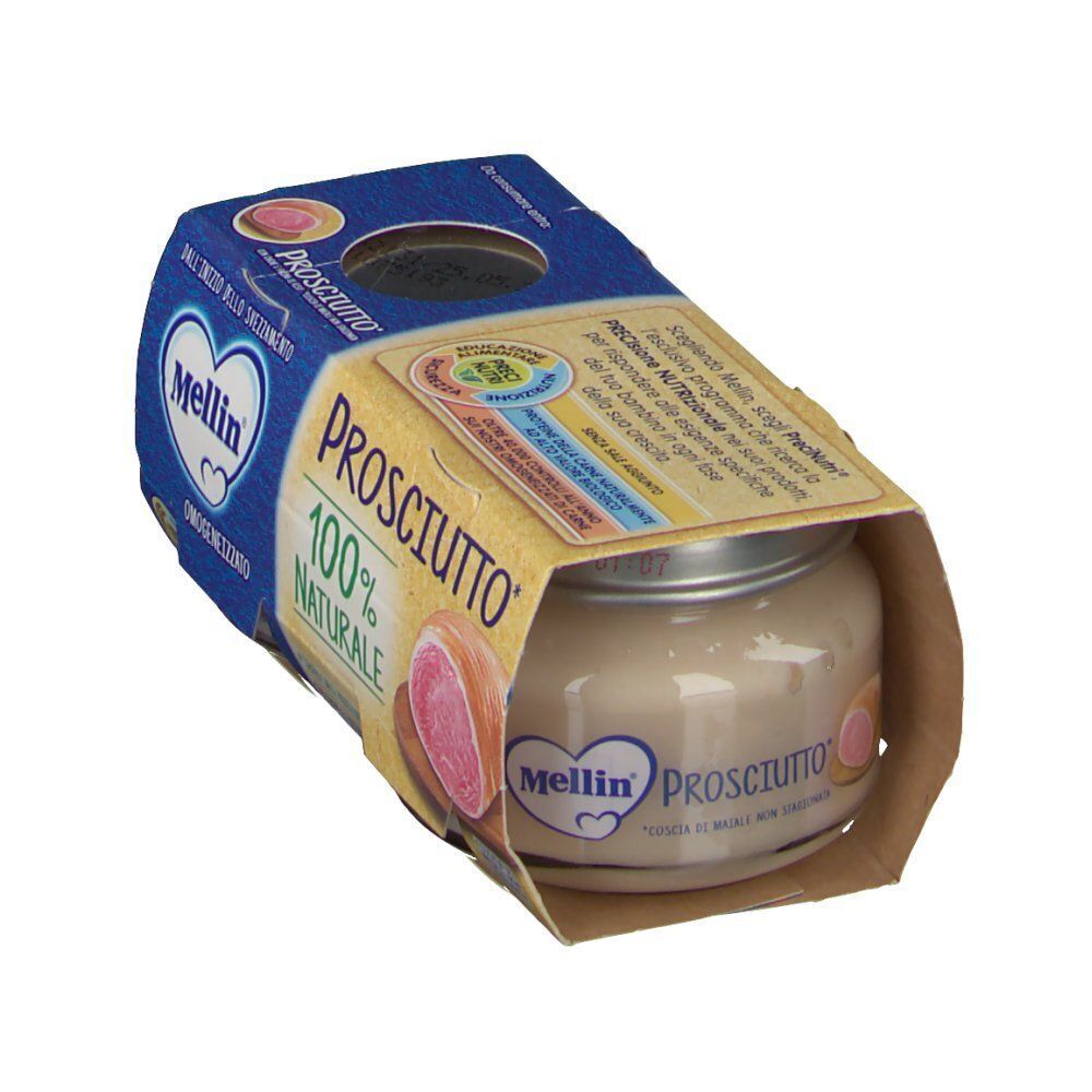 Mellin Prosciutto, omogeneizzato per neonati in vasetto, 100% naturale.