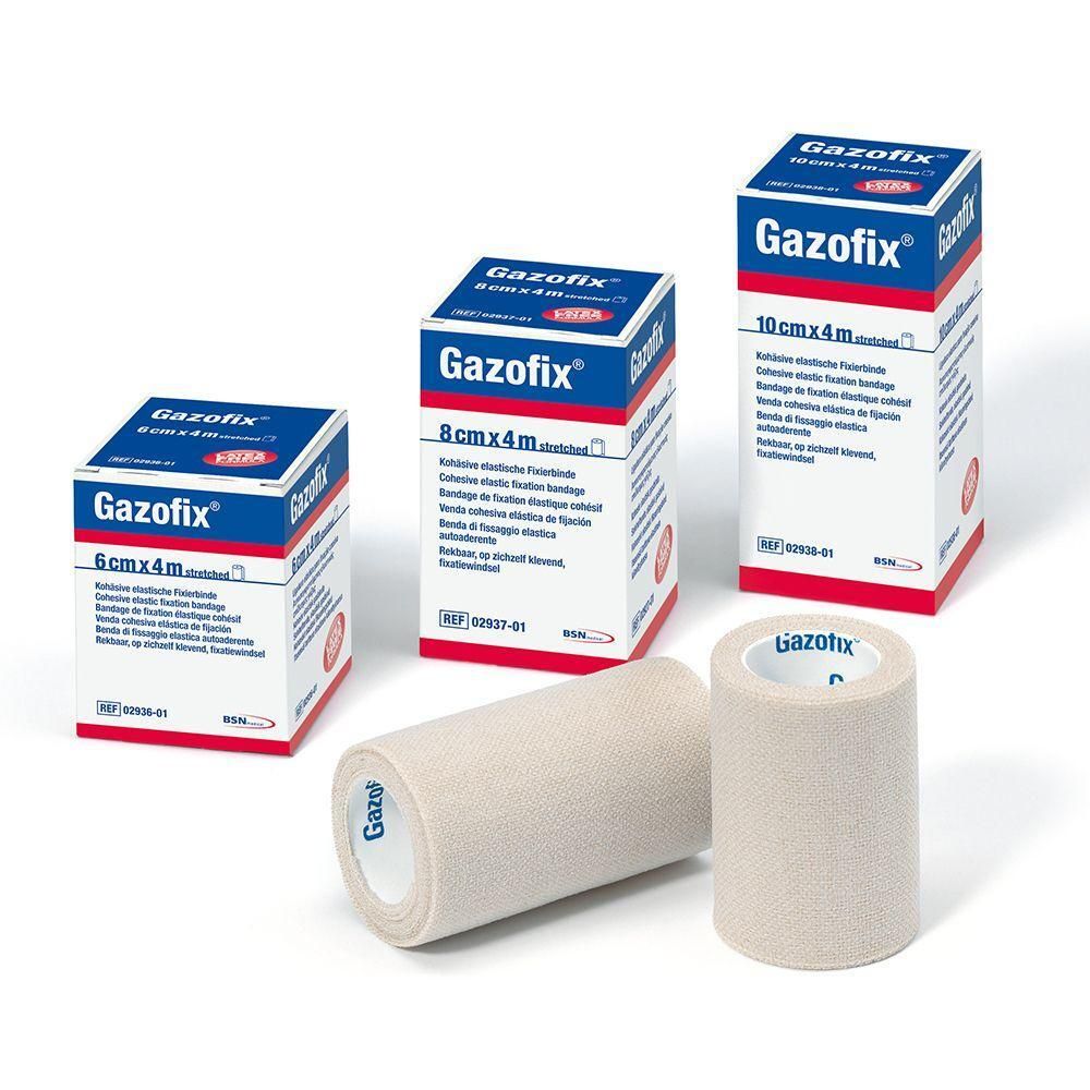 Bende autoaderenti Gazofix in diverse misure (6cm, 8cm, 10cm x 4m) e due rotoli.