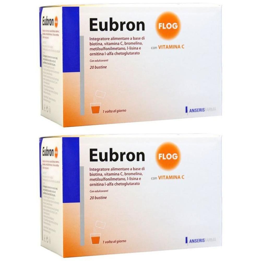 Due confezioni Eubron Flog con Vitamina C, integratore alimentare, 20 bustine per confezione.