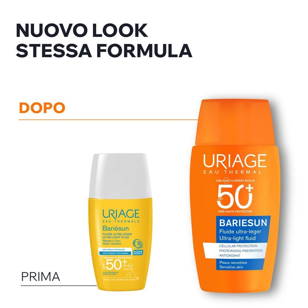Confronto tra vecchio e nuovo design del fluido solare URIAGE Bariésun.