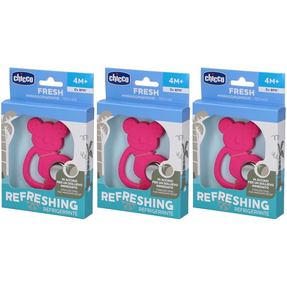 Tre succhietti Chicco Fresh rosa a forma di orso, 4M+.