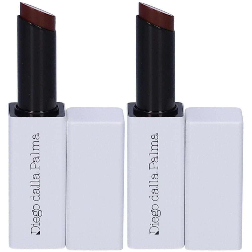 Due rossetti rosso scuro con astuccio bianco e applicatore nero. Marca: Diego dalla Palma.