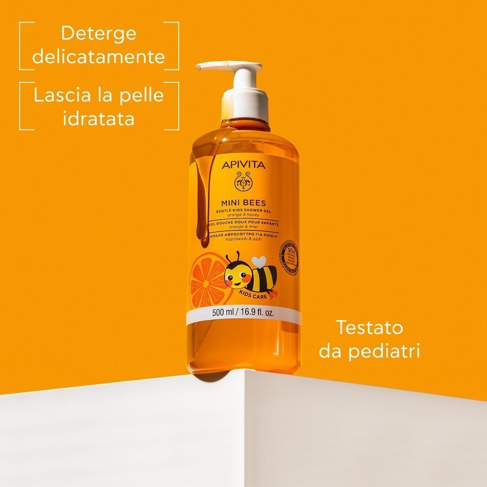 Apivita Mini Bees Gel Doccia Delicato per Bambini con Arancia e Miele - 2 anni
