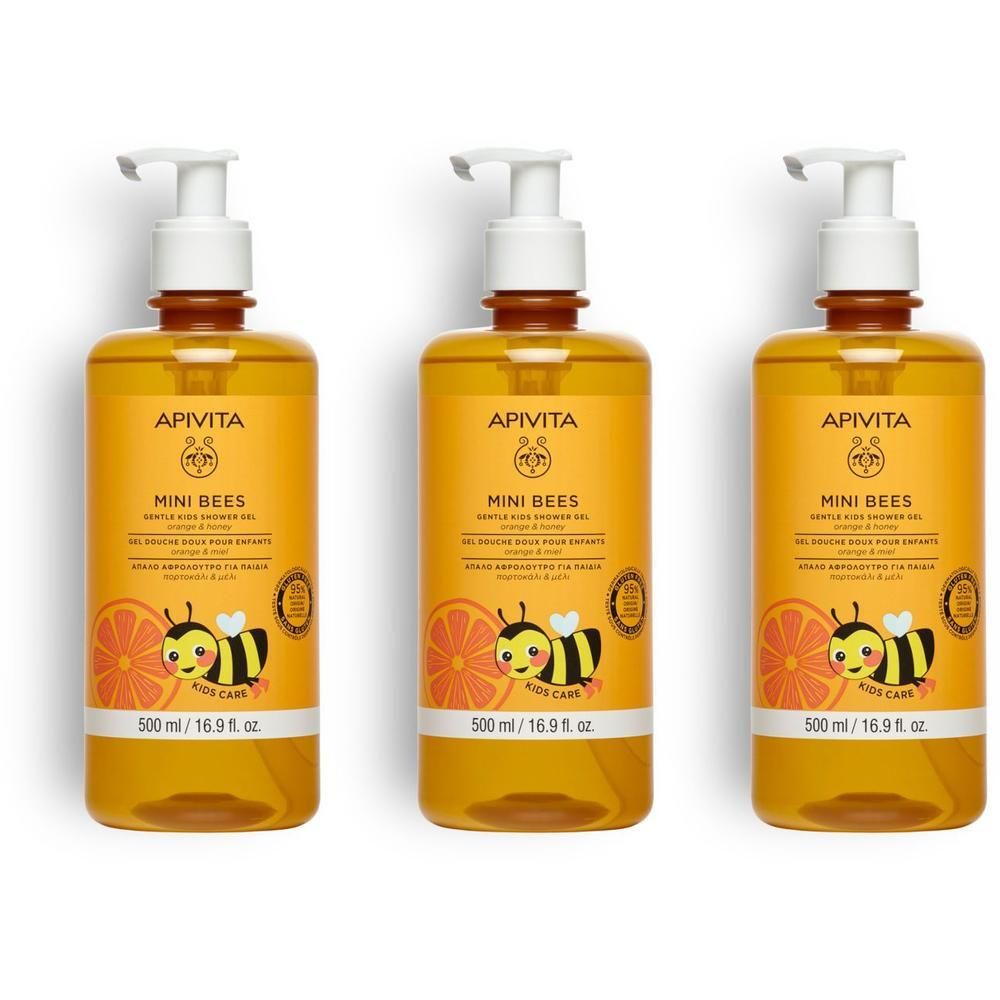 Apivita Mini Bees Gel Doccia Delicato per Bambini con Arancia e Miele - 2 anni