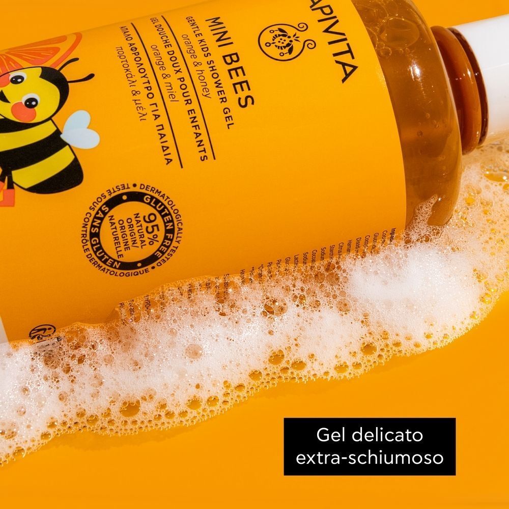 Apivita Mini Bees Gel Doccia Delicato per Bambini con Arancia e Miele - 2 anni