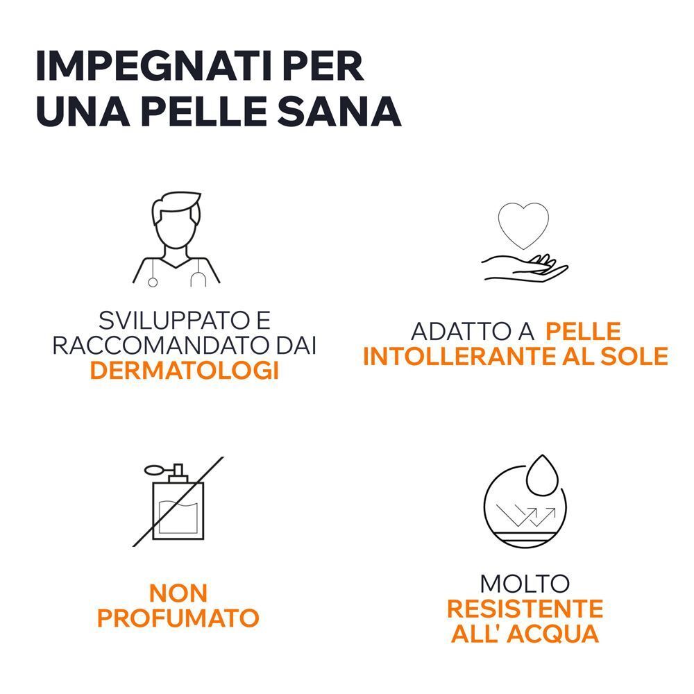 Icone per sviluppo dermatologico, protezione solare, senza profumo e resistente all'acqua.