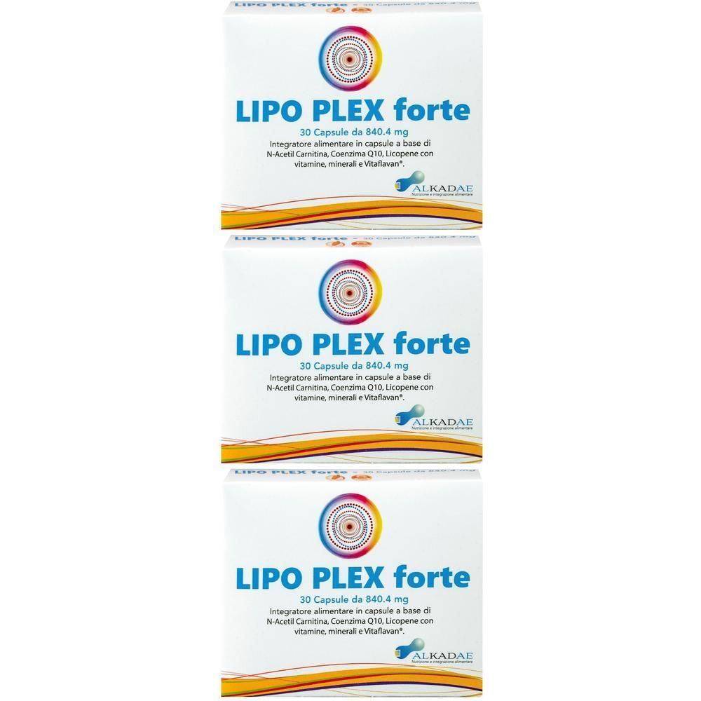 Tre confezioni di capsule Lipo Plex Forte, 30 capsule per confezione.