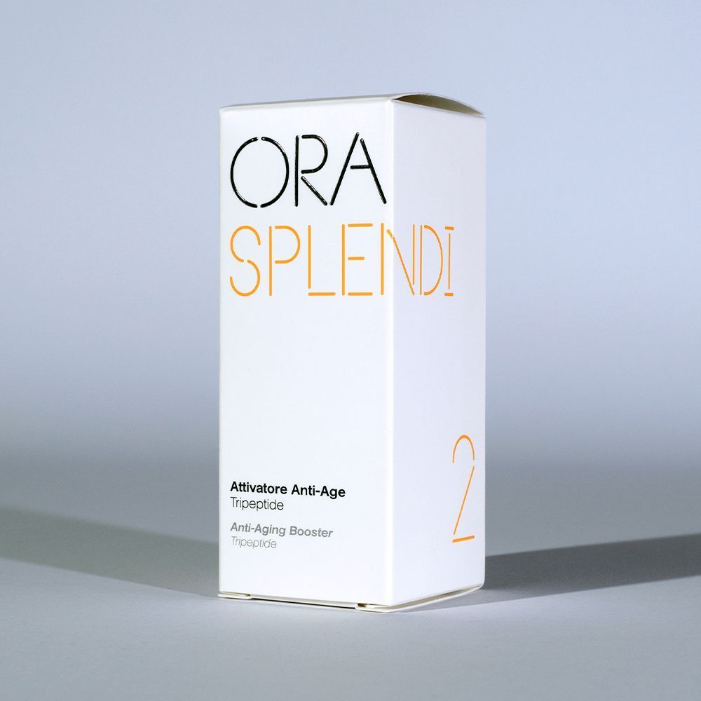 Confezione ORA SPLENDI Booster Bifase Antiage Tripeptide con flacone contagocce.
