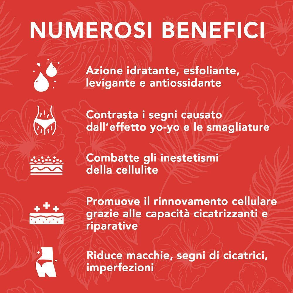 Elenco dei benefici del Siero Smagliature: idratante, esfoliante, levigante, antiossidante.