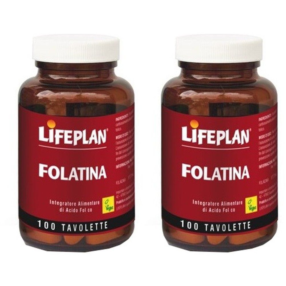 Due flaconi di LIFEPLAN Folatina, 100 tavolette per flacone.